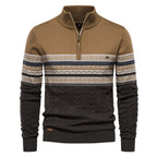 Modern men's knit sweater with stand-up collar