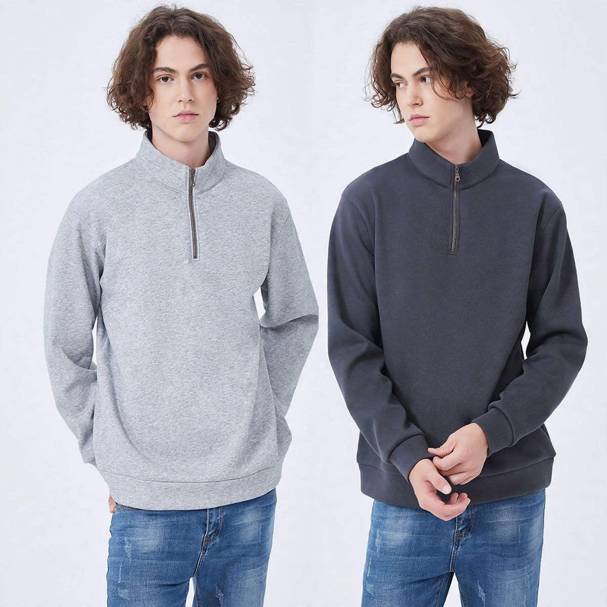 Padded men's sweatshirt with half zipper