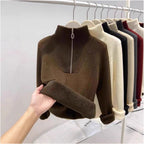 Padded women's knit sweater with zipper