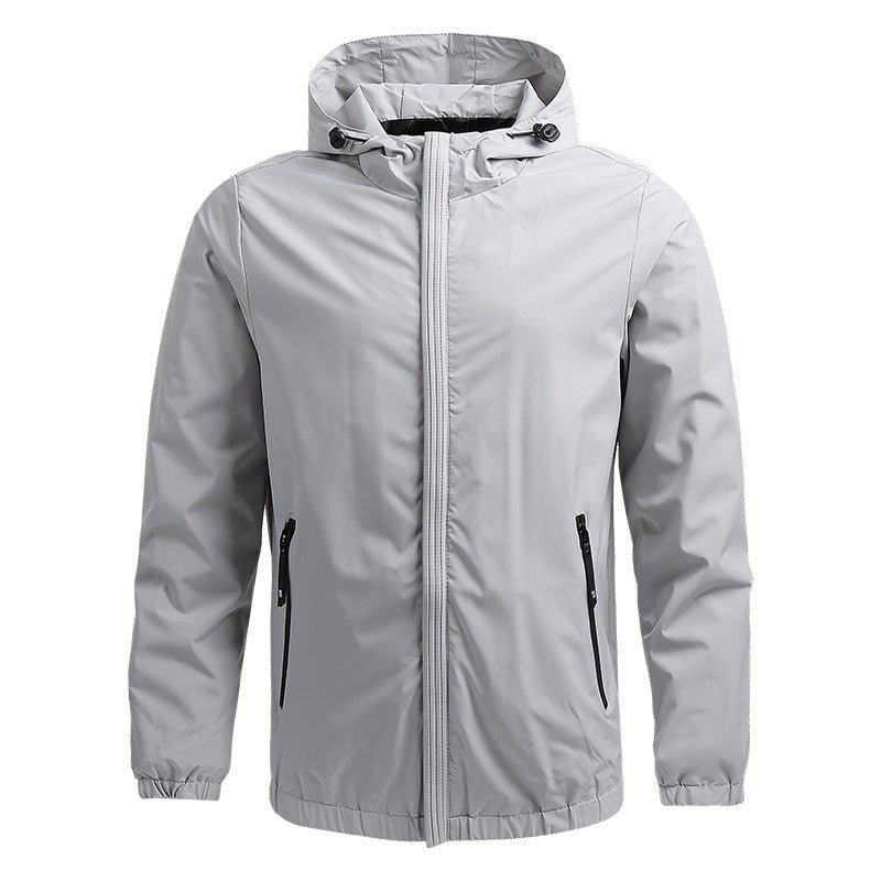 Men's Minimalist Outdoor Hooded Jacket with Mesh Lining, Elastic Cuffs and Water-Repellent Surface Fashion Glam