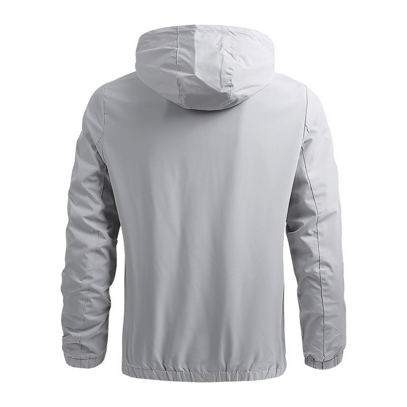Men's Minimalist Outdoor Hooded Jacket with Mesh Lining, Elastic Cuffs and Water-Repellent Surface Fashion Glam