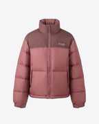 Women's short padded puffer jacket with high collar and contrasting shoulder yoke