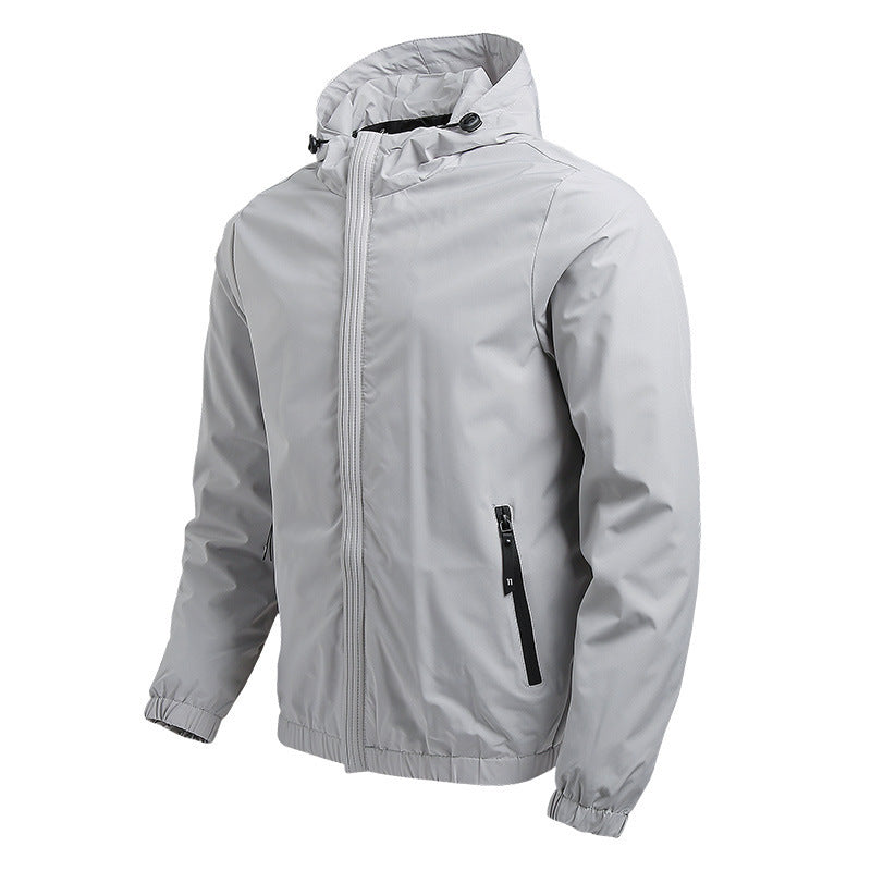 Men's Minimalist Outdoor Hooded Jacket with Mesh Lining, Elastic Cuffs and Water-Repellent Surface Fashion Glam