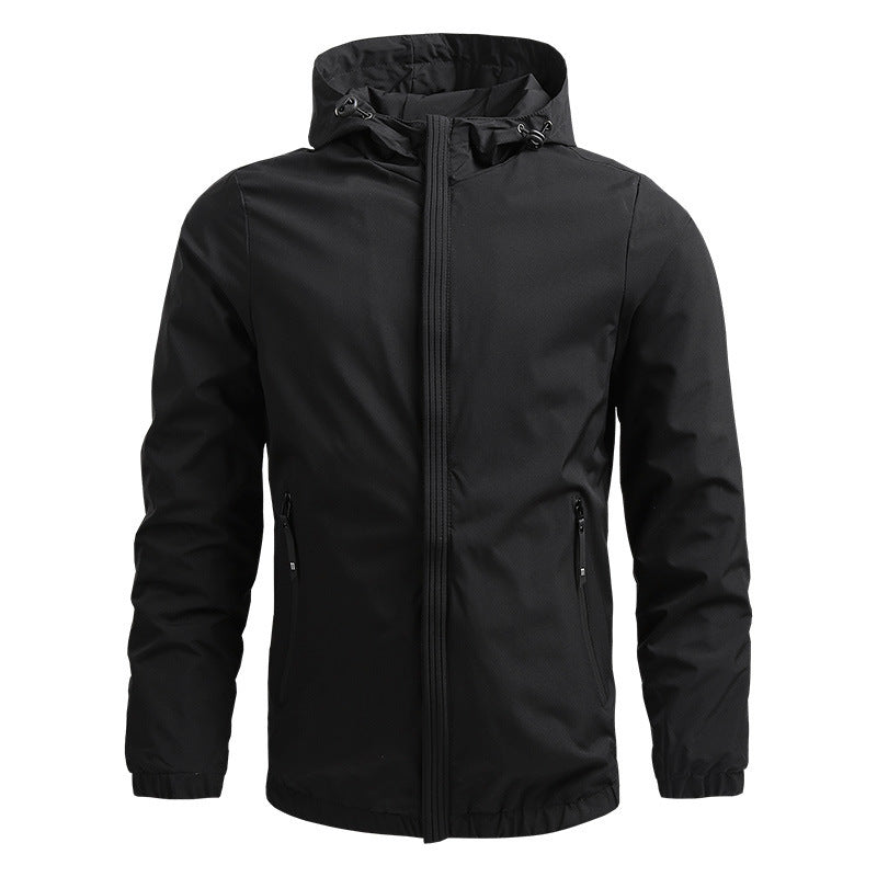 Men's Minimalist Outdoor Hooded Jacket with Mesh Lining, Elastic Cuffs and Water-Repellent Surface Fashion Glam