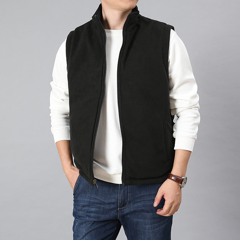 Men's Lightweight Thermo-Fleece Vest with Stand-Up Collar, Front Zipper and Side Pockets Fashion Glam
