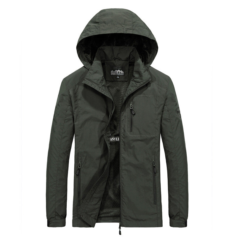 Men's Breathable Softshell Hybrid Jacket with Hood, Micro Fleece Lining and Zipper Chest Pocket Fashion Glam