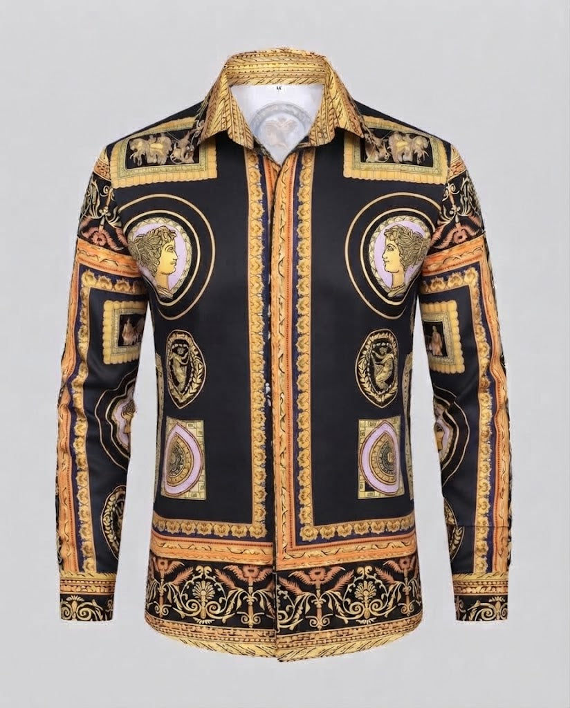 Men's fashionable shirt with artistic print and elegant details Fashion Glam