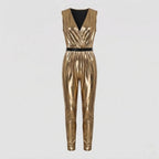 Men's Shiny Disco Costume made of Metallic Foil with Wide Pant Hem Fashion Glam