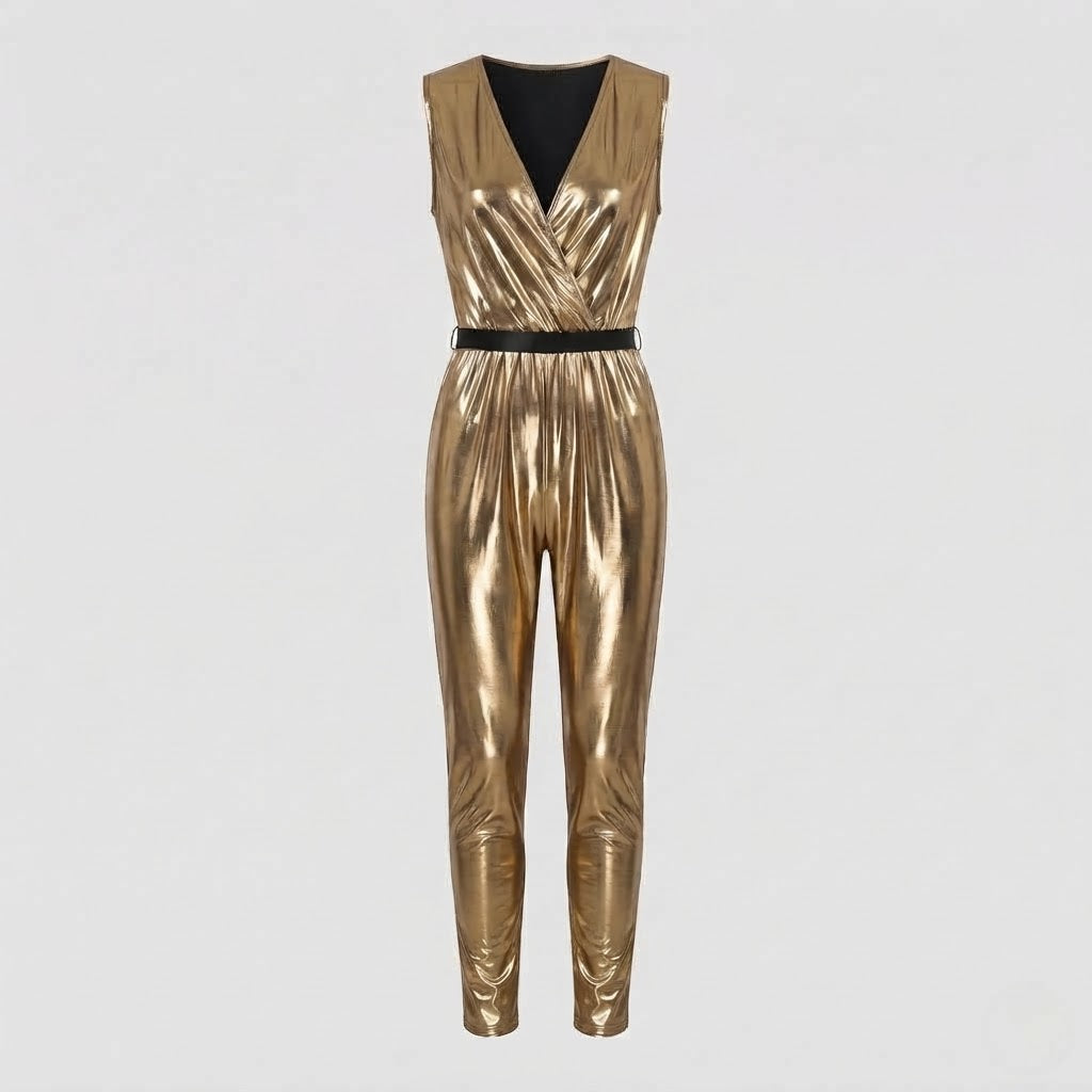 Men's Shiny Disco Costume made of Metallic Foil with Wide Pant Hem Fashion Glam