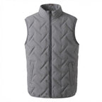 Men's light padded chevron quilted vest with high stand-up collar and concealed zip pockets