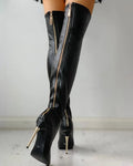 Fashion Glam | Overknee Boots with Gold Heel and Zipper Detail