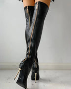 Fashion Glam | Overknee Boots with Gold Heel and Zipper Detail