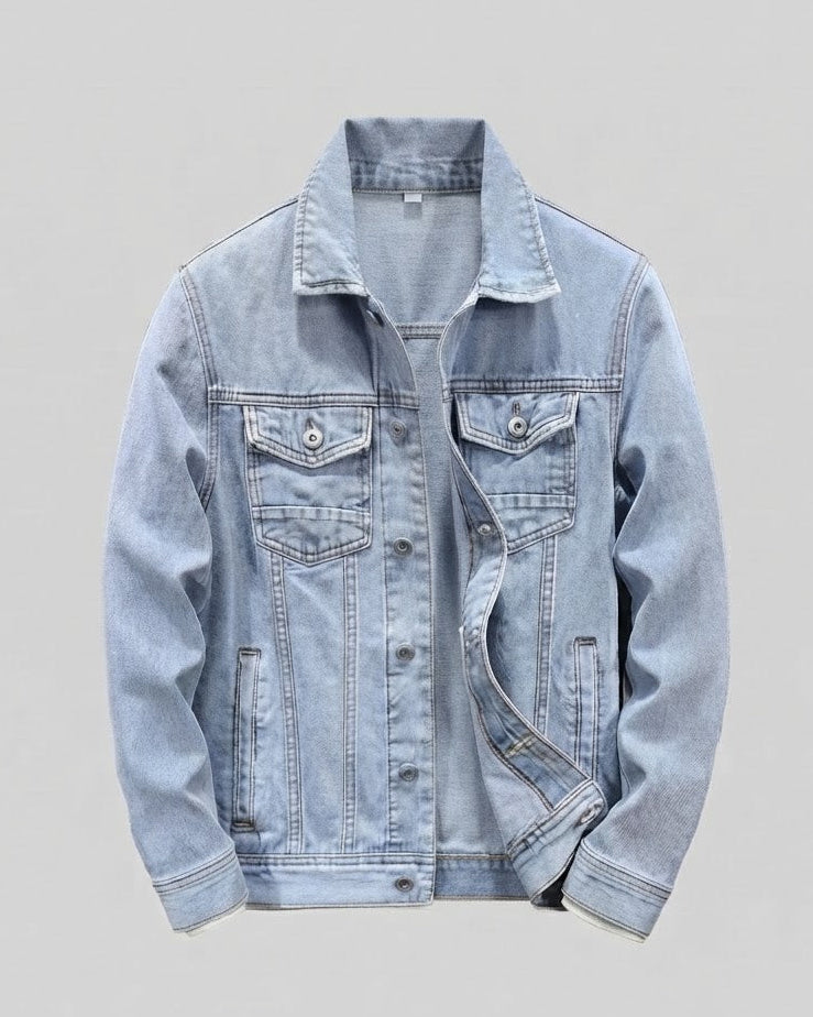 Men's vintage-inspired denim jacket in regular fit with chest pockets and contrast stitching Fashion Glam