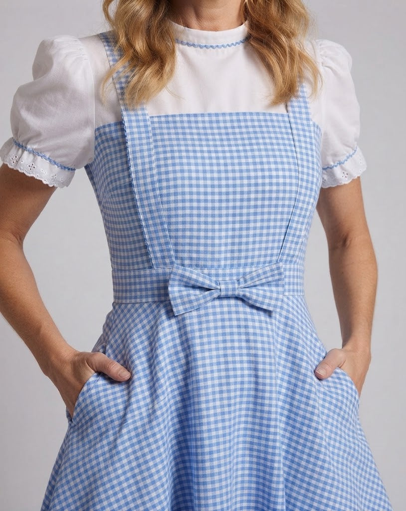 Women's nostalgic checkered dress with frill details and matching accessories Fashion Glam