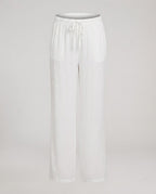 Women's High-Waisted Wide Linen Look Pants with Drawstring and Flowing Palazzo Silhouette Fashion Glam