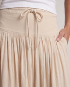 Women's Flowing Maxi Skirt with High Elastic Waistband, Drawstring and Crinkle Texture Fashion Glam