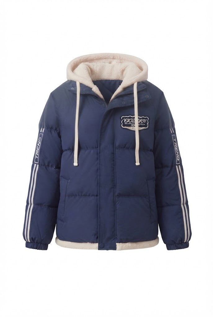 Women's trendy quilted hoodie with high-quality teddy inner construction and sporty striped sleeves