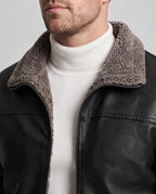 Men's synthetic leather zip jacket with full teddy fleece lining and high stand-up collar Fashion Glam