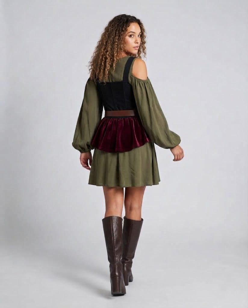 Women's traditional dress with ruffle details and fitted belt Fashion Glam