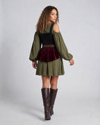 Women's traditional dress with ruffle details and fitted belt Fashion Glam