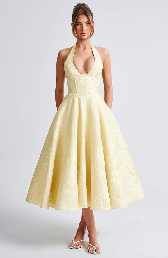 AVALYN – ELEGANT HALTER MIDI DRESS