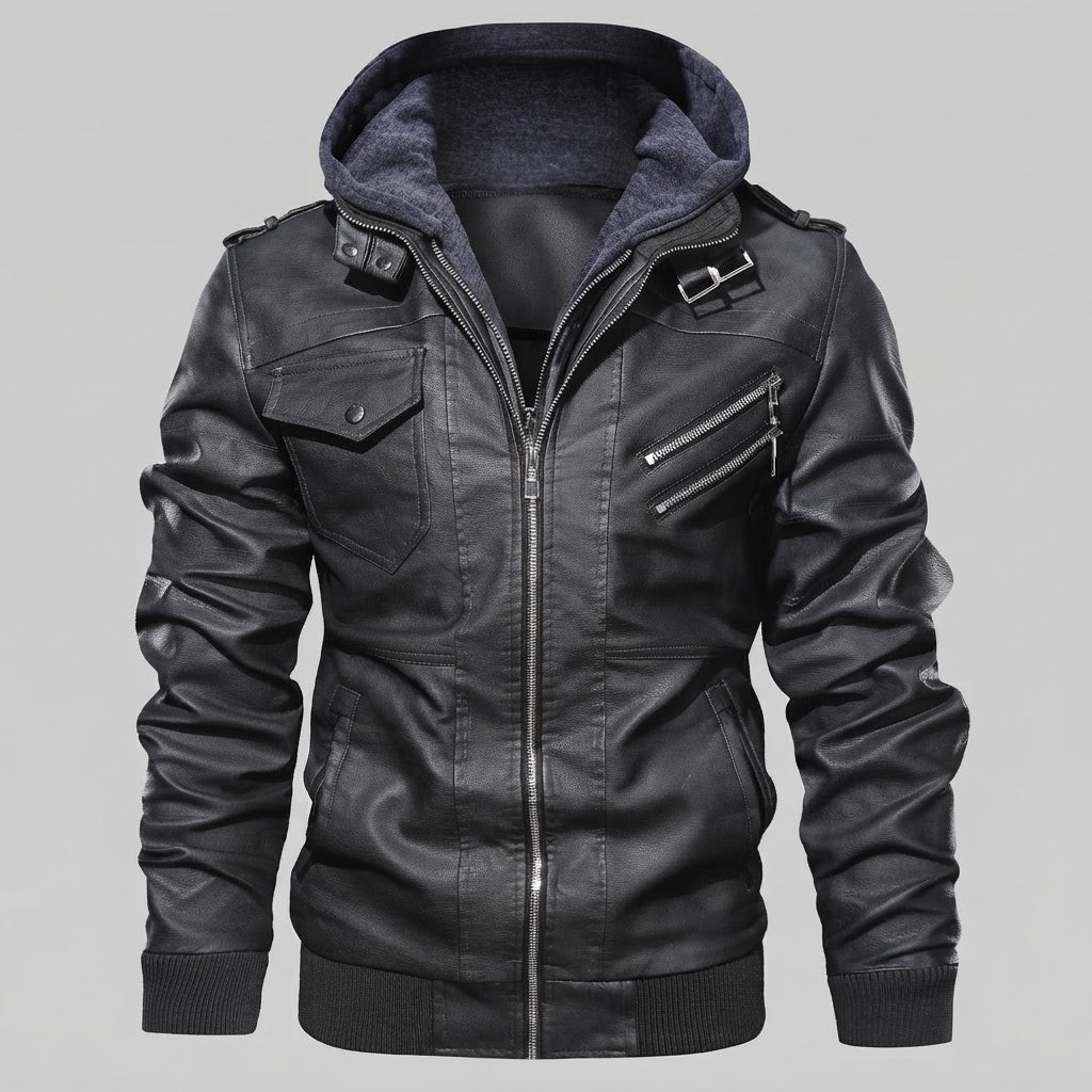 Men's casual faux leather jacket with hood Fashion Glam