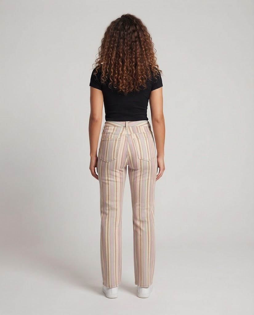 Women Wide Highwaist Pants with Long Stripes and Five-Pocket Cut Fashion Glam