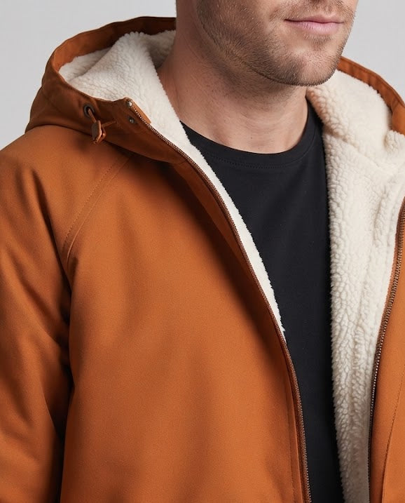 Men's Reversible Thermal Parka with Teddy Fleece Lining, Hood and Drawstring Fashion Glam