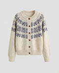 Ladies Short Cardigan in Scandi Look with Round Yoke and Wooden Button Placket Fashion Glam