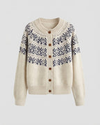 Ladies Short Cardigan in Scandi Look with Round Yoke and Wooden Button Placket Fashion Glam