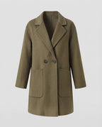 Ladies mid-length wool blend short coat with wide lapels and appliquéd pockets Fashion Glam