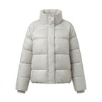 Women's padded oversized quilted jacket with high stand-up collar and adjustable drawstring