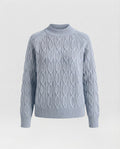 Ladies fine knit sweater with cable pattern and stand-up collar Fashion Glam