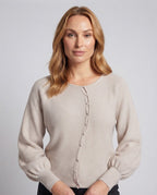 Women's Oversize Fine Knit Cardigan with Diagonal Button Placket and Balloon Sleeves Fashion Glam