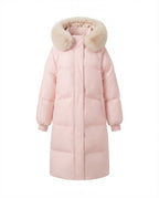 Women's longer quilted winter coat with extra voluminous teddy collar and windproof thermal filling