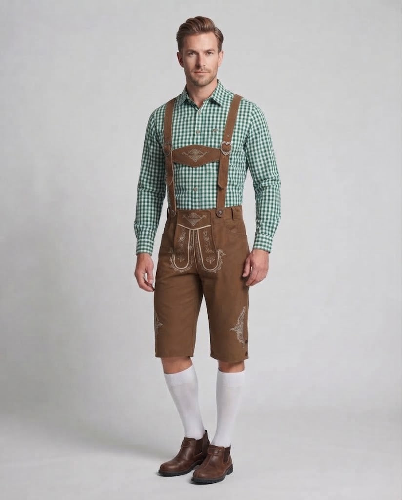 Men's traditional leather shorts with elaborate embroidery Fashion Glam