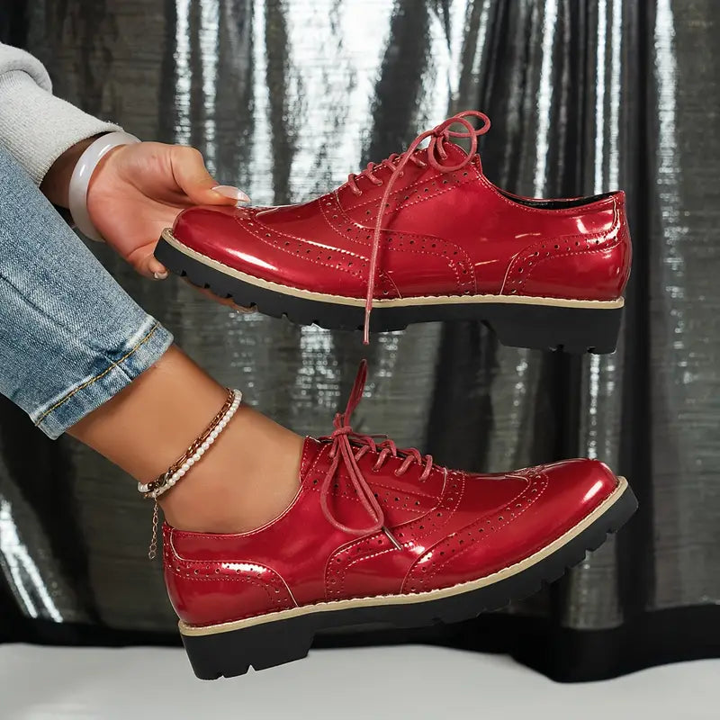 Fashion Glam | Patent Leather Oxford Shoes With Chunky Sole For Women
