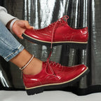 Fashion Glam | Patent Leather Oxford Shoes With Chunky Sole For Women