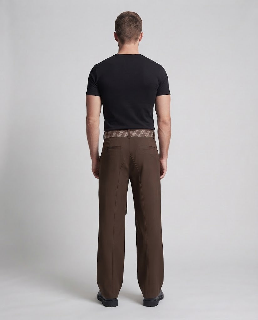 Men's Extra Wide Palazzo Pants with High Waist, Pleats, and Check Pattern Belt Fashion Glam