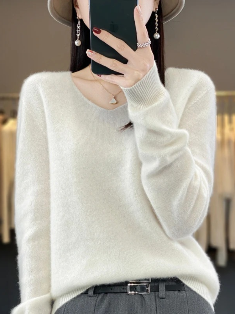 Fashion Glam | Cashmere Pullover Women Elegant V-neck, Soft & Comfortable