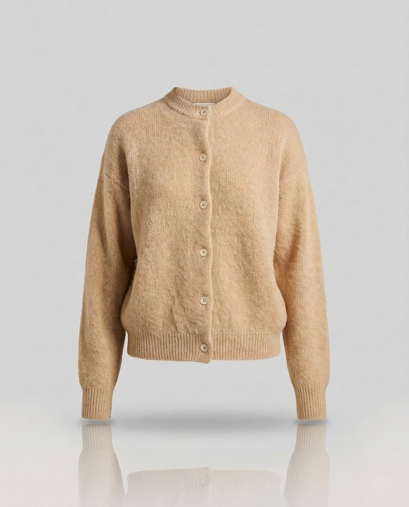 Women Fluffy Mohair Blend Short Cardigan with Oversized Sleeves and Button Closure Fashion Glam