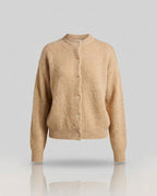 Women Fluffy Mohair Blend Short Cardigan with Oversized Sleeves and Button Closure Fashion Glam