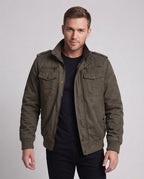 Men's short-cut pilot jacket made of canvas with hidden thermal lining and shoulder epaulets Fashion Glam