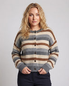 Ladies Short Cardigan in Retro Stripe Look with Ribbed Cuffs Fashion Glam
