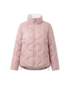 Women's Nano Short Padded Wave Quilt Puffer with Ergonomic Stand-Up Collar and Side Drawstring