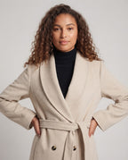 Women’s Maxi Long Shawl Collar Wool Blend Coat with Tying Belt and Clean Fall