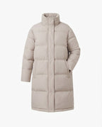 Ladies long-cut quilted thermal coat with hood, two-way zipper and side zip vents