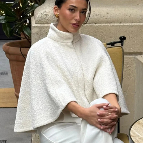 Fashion Glam | High Neck Cape Coat Elegant in Lines Swing Jacket