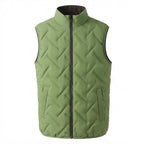 Men's light padded chevron quilted vest with high stand-up collar and concealed zip pockets