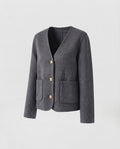 Women's short blazer made of wool blend with round neckline, boxy silhouette and decorative golden buttons Fashion Glam